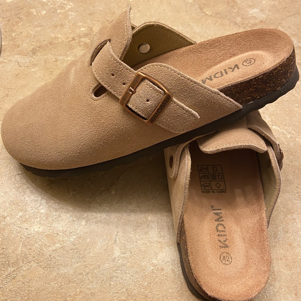 Tan Suede Slip-On Clogs